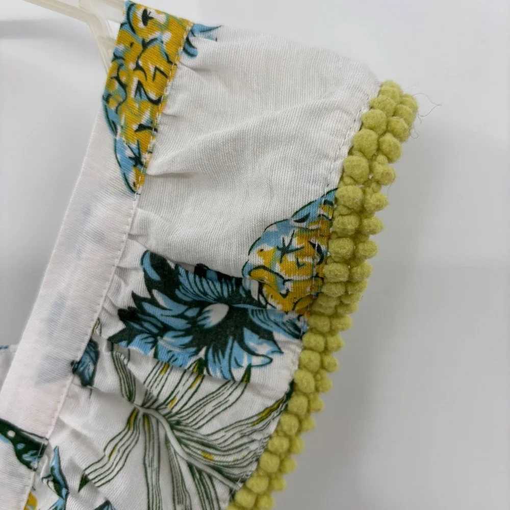 Bonnie Jean Maxi Dress Kids Size 6X White Tropical Pineapple Pom Pom Trim Summer